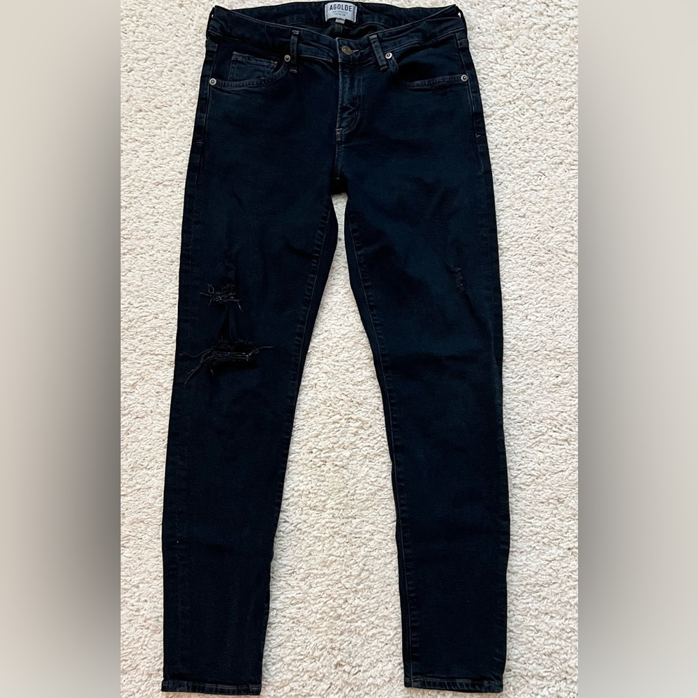 Agolde Darkwash Distressed Ultra Skinny Jeans 29
